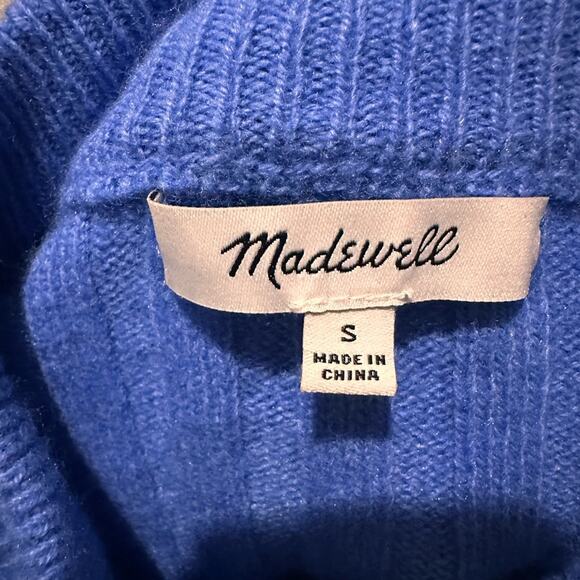 Madewell Cropped Mock Neck Sweater, Bright Blue, size S - Picture 2 of 7
